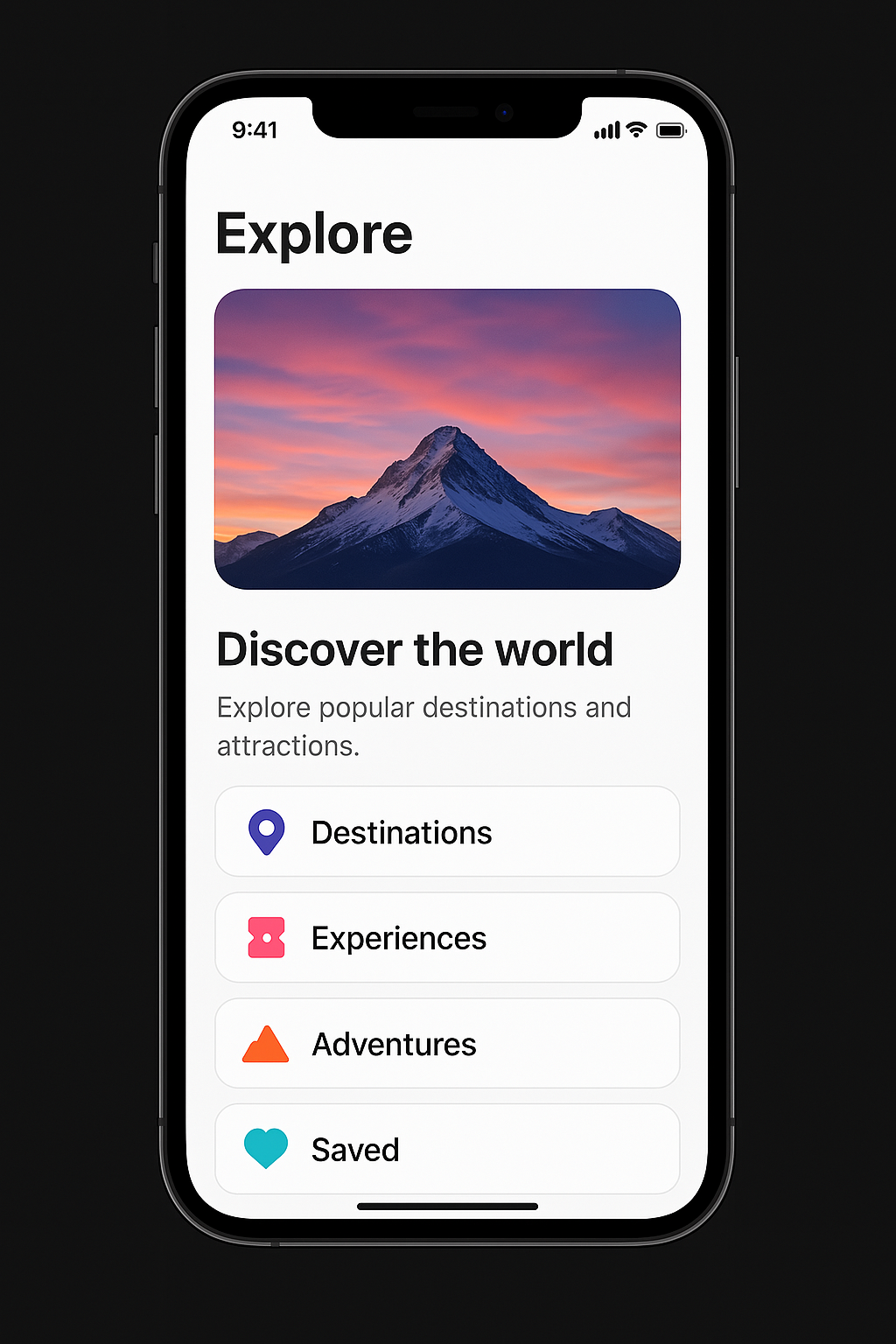Travel app mockup